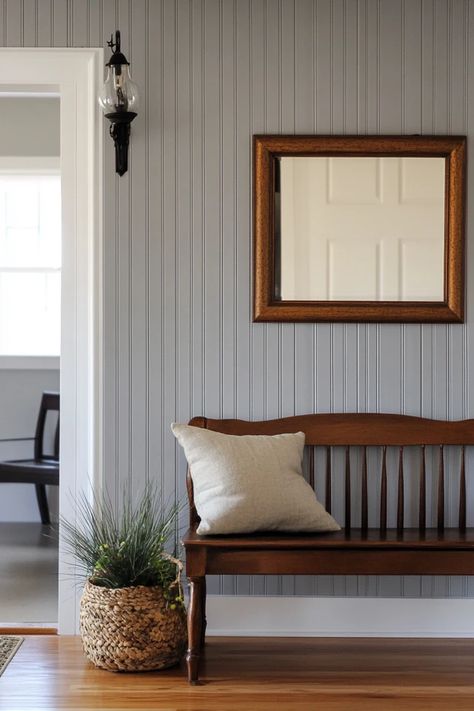 "Add texture and charm with a DIY Beadboard Accent Wall! 🛠️🎨 Perfect for creating a cozy, cottage-inspired look. 🌟✨ #DIYAccentWall #BeadboardInspo #HomeProjects" Accent Beadboard Wall, Bead Board Walls And Ceiling, Beadboard Accent Wall Living Room, Kids Room Beadboard, Easy Bead Board Wall, Bead Board Accent Wall Living Room, Beadboard Living Room Ideas, White Beadboard Living Room, Living Room Beadboard Walls