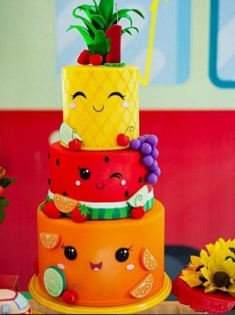 Fruity 1st Birthday Party Theme, 1st Birthday Fruit Theme, Twotti Fruity Birthday Cake Ideas, Tooty Fruity Birthday Cake, Fruit Theme 1st Birthday Party, Birthday Cake Fruit Theme, First Birthday Hey Bear, Tootie Fruity Birthday Cake, Tutti Fruitti Cake