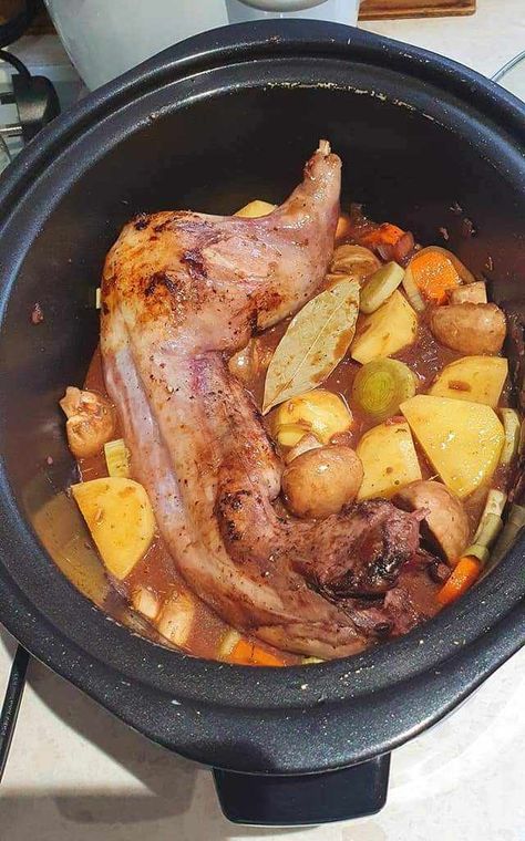 Slow Cooker Rabbit Stew - Slow Cooker Tip Crockpot Rabbit Stew, Rabbit Meals Dinners, Slow Cooker Rabbit Stew, Rabbit In Crockpot Easy Recipes, Whole Rabbit Recipe Crockpot, Crock Pot Rabbit Recipes, Rabbit Recipes Crockpot, Rabbit Stew Recipe Crockpot, Instant Pot Rabbit Recipe