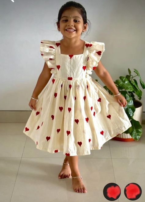 Kids Frock Stitching Ideas, Kids New Model Dress, Embroidery Frocks For Kids, Georgette Frocks For Kids, Red Frocks For Kids, Frock Designs For Girl Kids, Girls Frocks Design Cotton, Girl Frock Design Cotton, Cotton Frock Designs For Kids