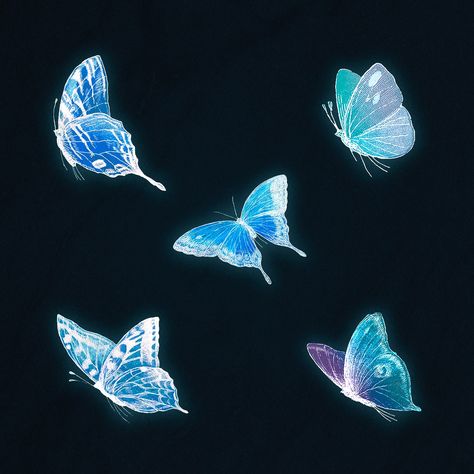 Neon blue butterfly illustrations set | premium image by rawpixel.com / PLOYPLOY Neon Butterfly Aesthetic, Aesthetic Wallpaper Images, Butterfly Aesthetic Wallpaper, Glowing Butterfly, Neon Butterfly, Moth Illustration, Butterfly Aesthetic, 90s Wallpaper Hip Hop, Space Icons