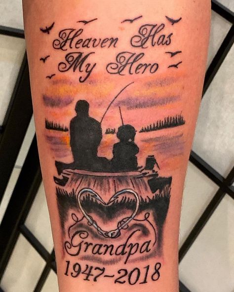 101 Amazing Fishing Tattoo Designs You Need To See! | Outsons | Men's Fashion Tips And Style Guide For 2020 Grandpa Tattoo In Memory Of Fishing, Grandpa Gone Fishing Tattoo, Tattoo Ideas For Grandfather, Tattoo Ideas For Men Memorial, Good Memorial Tattoos, Tattoos For Grandfathers In Memory Of, Tattoo Idea For Grandpa, Fishing Remembrance Tattoos, Papaw Memorial Tattoos