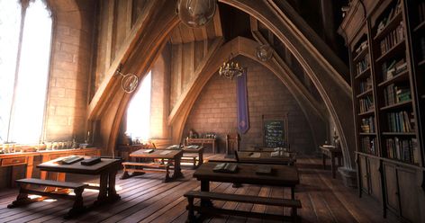 Check out this great and detailed Hogwarts classroom made by David Herrera Torrado. Hogwarts Classroom Aesthetic, Magic Classroom Fantasy Art, Dark Academia Classroom, Magic School Aesthetic, School Aesthetic Classroom, Fantasy Classroom, Magic Classroom, Shifting Inspiration, Hogwarts Classroom