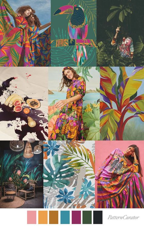 Mood Board Fashion Inspiration, Pattern Curator, Tropical Trend, Print Design Trends, Fashion Illustrations Techniques, Tropical Fashion, Pattern Design Inspiration, Color Trends Fashion, Fashion Themes