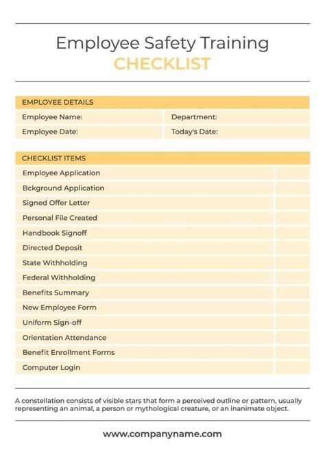 Pastel Simple Employee Safety Training Checklist Training Checklist, Food Safety And Sanitation, Employee Safety, Safety Checklist, Safety Training, New Employee, Checklist Template, Brand Kit, Sign Off