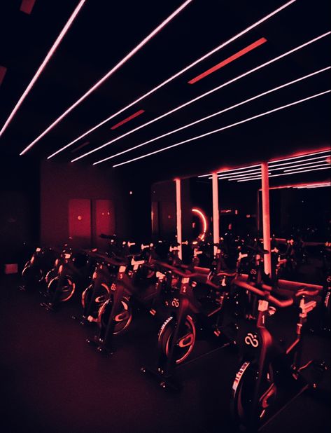 Cycle Bar Aesthetic, Spin Bike Aesthetic, Spin Studio Aesthetic, Cycle Class Aesthetic, Cycling Class Aesthetic, Cyclebar Aesthetic, Indoor Cycling Aesthetic, Spin Class Aesthetic, Gym Lights