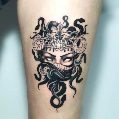 big tattoos for women legs #cutetattoos #tattooideas #tattoo Versace Tattoo, Traditional Tattoo Artwork, Kali Tattoo, Celestial Goddess, Medusa Tattoo Design, Medusa Tattoo, Hand Tattoos For Women, Dope Tattoos For Women, Tattoo Design Book