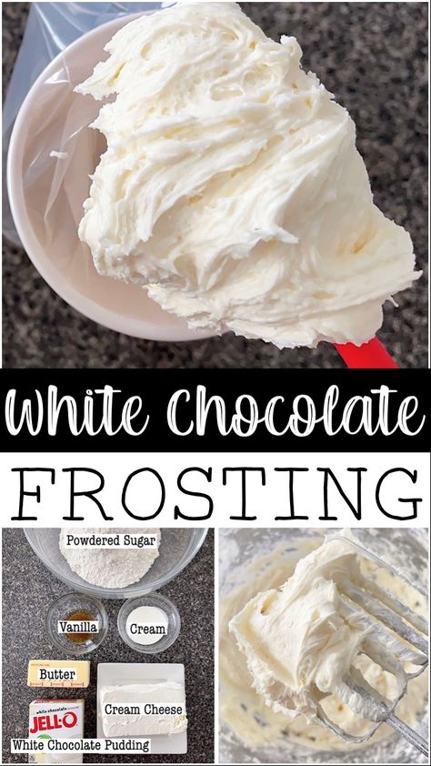 Icing Made With Pudding, Bakery Style Buttercream Frosting Recipe, Chocolate Icing For Brownies, White Chocolate Frosting Recipe, Best Chocolate Icing, White Chocolate Ganache Frosting, White Frosting Recipes, White Chocolate Buttercream Frosting, Chocolate Frosting Recipe