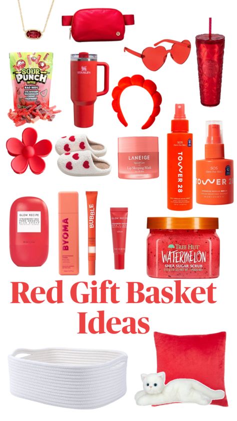 The perfect gift basket for a Swifty, who loves Taylor Swift’s album, red Red Gift Basket, Homade Christmas Gifts, College Gift Baskets, Making A Gift Basket, Easy Birthday Gifts, Perfect Gift Basket, Girly Christmas Gifts, Red Basket, 17th Birthday Gifts