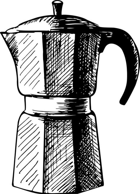 Coffee Maker, espresso machine, moka express, mocha coffee, moka pot. Sketch design vector illustration. Geyser coffee maker Mocha Pot Coffee, Moka Pot Illustration, Pot Sketch, Coffee Moka Pot, Mac Coffee, Mocha Pot, Mocha Coffee, Moka Pot, Coffee Tshirt