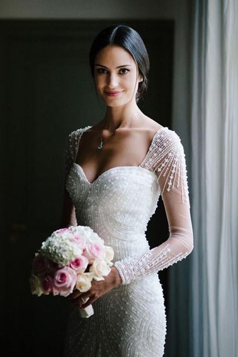 Hand Beaded Wedding Dress, 70 Wedding, Pronovias Wedding Dress, Wedding Dresses Beaded, Beaded Wedding, A Wedding Dress, Mod Wedding, Beauty Dress, Long Sleeve Wedding