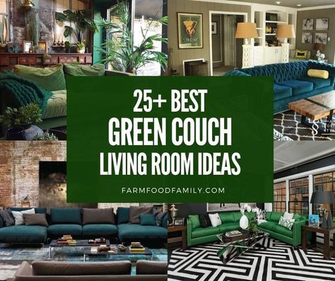 best-green-couch-living-room-ideas Green Couch Ideas Living Room, Evergreen Sofa Living Room, Jade Couch Living Rooms, Emerald Green Couch Color Schemes, Blue Sofa Green Walls Living Rooms, Living Room With Green Couch Ideas, Dark Green Sofa Decor, Green Couch Boho Living Room, Dark Green Sofa Color Combinations