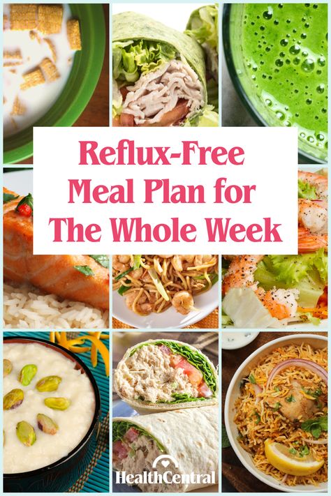 Breakfast, lunch, snack, and dinner ideas for the entire week that are reflux and GERD-friendly. Something for the whole family! Non Acidic Dinner Ideas, Ulcer Diet Meal Plan, Lpr Diet Plan, Gerd Meal Plan Recipes For, Easy Non Acidic Meals, Bland Lunch Ideas, Best Diet For Gerd, Heart Burn Friendly Meals, No Gallbladder Breakfast Ideas