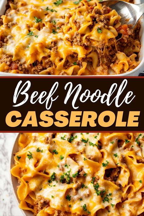 This savory beef noodle casserole is a guaranteed winner! With lean ground beef, egg noodles, tomatoes, and plenty of cheese, it's too good to miss. Hamburger Meat Recipes With Egg Noodles, Ground Beef With Egg Noodles, Easy Dinner Recipes Egg Noodles, Ground Beef Dinner Casserole, Hamburger Egg Noodles, Easy Dinner Recipes With Egg Noodles, Casseroles With Spaghetti Noodles, Egg Noodles With Ground Beef, Spanish Noodles And Ground Beef