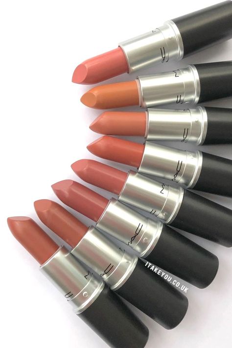 Mac Cosmetics Products, Peach Lipstick Shades, Mac Aesthetic, Makeup Mafia, Mac Makeup Lipstick, Mac Nude Lipstick, Lipstick Names, Coffee Lipstick, Perfect Lipstick Shade