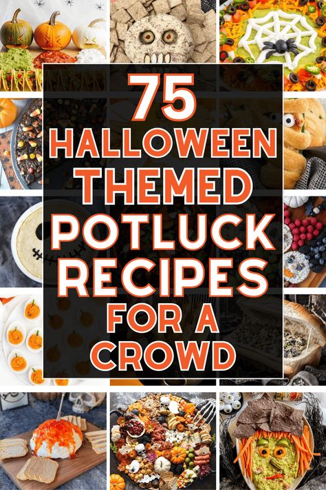 Halloween Work Food Ideas, Fun Halloween Potluck Ideas, Halloween Main Dishes Party Ideas, Potluck Ideas For Halloween, Spooky Foods For Halloween Potluck, Halloween Luncheon Food Ideas, Halloween Themed Potluck Dishes, Halloween Main Dish Ideas For Parties, Halloween Party Food Ideas Easy