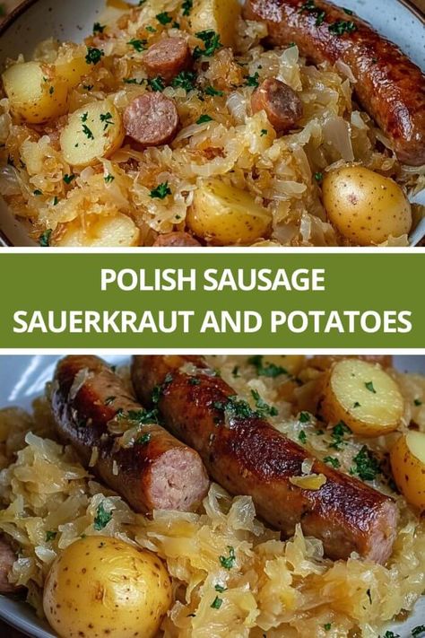 What To Serve With Sauerkraut, Polish Sausage Sauerkraut And Potatoes, Sauerkraut And Potatoes, Potatoes Crockpot, Sausage Sauerkraut, Crock Pot Potatoes, Kielbasa Recipes, Polish Sausage, Sausage Dishes