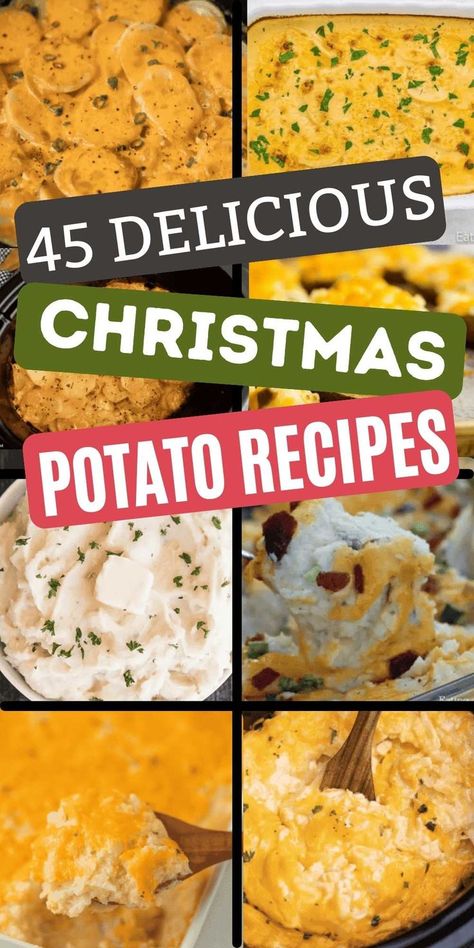 45 Christmas Potato Recipes that are perfect for your holiday meal. Enjoy the best comfort food when you make these Christmas Potato dishes. From hashbrown casserole with lots of gooey cheese to loaded potato casserole with a yummy sour cream and butter mixture, you can't go wrong with potato dishes. Delicious potato recipes that are easy to make. #christmasonadime #christmaspotatorecipes #potatorecipes Cheesy Christmas Potatoes, Holiday Potatoes Casserole, Potato Side Dishes For Brunch, Christmas Brunch Potato Recipes, Christmas Eve Dinner Potatoes, Best Christmas Potatoes, Potatoe Casserole Recipes Scalloped, Christmas Side Dishes Potato, Christmas Potatoes Casseroles