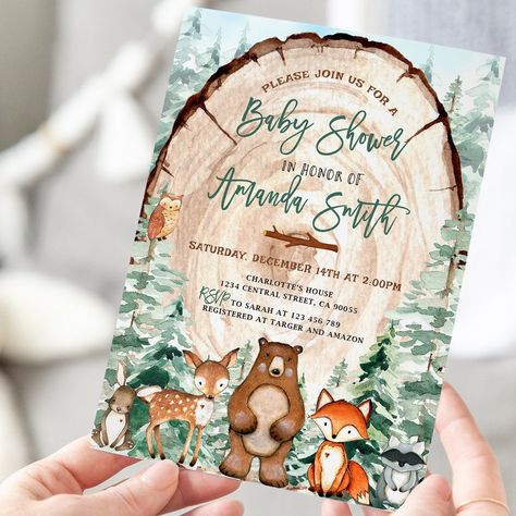 Forest Animals Baby Shower Invitation Woodland Animals - Etsy Baby Cook, Woodland Theme Baby, Forest Animal Baby Shower, Forest Baby Showers, Animal Baby Shower Invitations, Animals Baby Shower, Forest Baby, Baby Shower Woodland Theme, Woodland Baby Shower Invitations