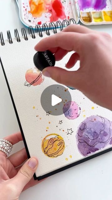 Basic Art Painting, Painting In Watercolor, Watercolor Circles Art, Creating A New Planet Drawing, Ink Over Watercolor, Watercolor Paintings Easy For Kids, How To Paint Planets, Watercolor With Ink, What To Watercolor