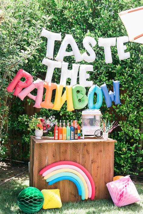 Rainbow Theme Wedding Ideas, Modern Rainbow Birthday Party, Birthday Rainbow Theme Decoration, Over The Rainbow Birthday Party, Rainbow Themed Birthday Party, Rainbow First Birthday, Rainbow Party Decorations, Rainbow Unicorn Party, Rainbow Theme Party