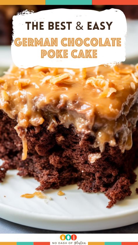 Discover the magic of the German Chocolate Poke Cake! Dive into layers of rich dark chocolate, velvety ganache, and an irresistible coconut-pecan frosting finish. It's the perfect union of flavors, textures, and dessert nostalgia. Whether you're celebrating a special occasion or just craving a slice of chocolate heaven, this cake promises to be the star of your table. Click now to get the full recipe and step-by-step guide! Crockpot German Chocolate Cake, Best Chocolate Chip Cake Recipe, German Poke Cake, German Chocolate Dump Cake Recipes, Heaven Cake, German Chocolate Sheet Cake Recipe, German Chocolate Cake Using Box Cake, Chocolate German Cake Recipes, German Choc Cake