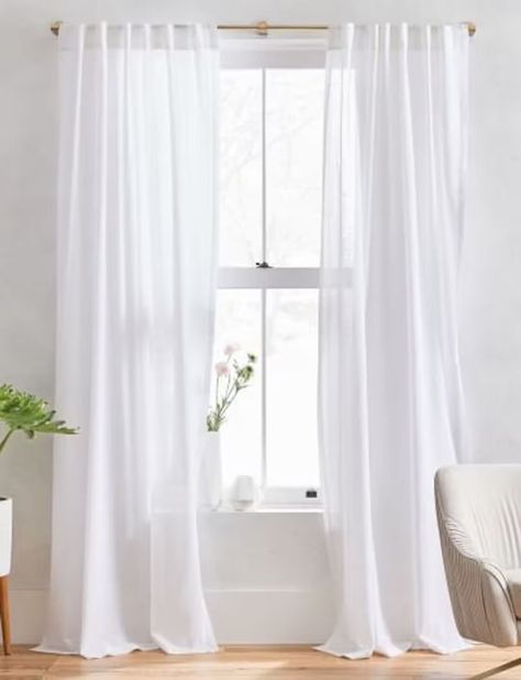 White Cotton Curtains Living Rooms, Bedroom Curtains Single Window, Target White Curtains, Long White Sheer Curtains Living Rooms, Sheer Cotton Curtains, Window With White Curtains, White Certain, Cute Curtains For Bedroom, White Flowy Curtains Bedroom