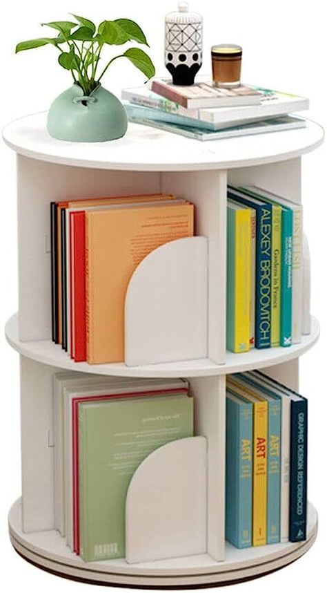 White Corner Bookcase, Round Bookcase, Round Bookshelf, Rotating Bookshelf, Bookshelf Table, Revolving Bookcase, Stackable Shelves, Display Bookcase, White Bookshelves