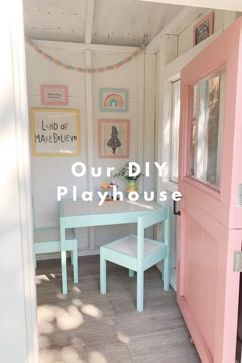 Interior playhouse design. Small Backyard Playhouse, Outdoor Playhouse Diy Easy, She Shed Playhouse, Outside Playhouse Interior, Playhouse Dutch Door, Play House Ideas Interior, Turn Shed Into Playhouse, Playhouse Interior Ideas Diy, Cubby House Decor