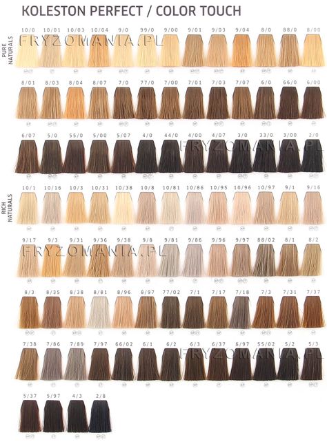 Wella Permanent Hair Color Chart, Hair Colour Chart Shades, Wella Color Touch Chart, 7.1 Hair Color, 9n Hair Color, Davines Hair Color Chart, Wella Color Chart, Black Box Dye To Blonde, Wella Colour Chart