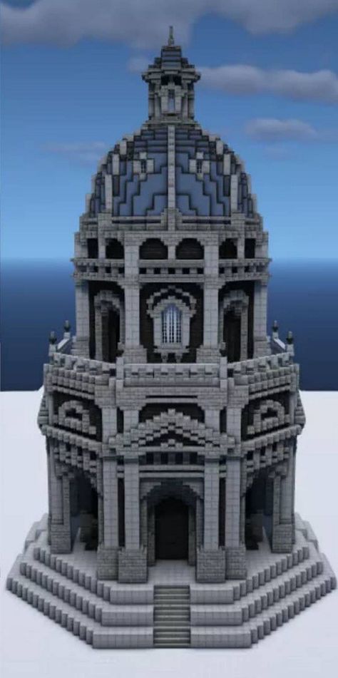 Castles Minecraft Ideas, Cathedral Minecraft Ideas, Minecraft Building Castles, Castle In Minecraft Easy, Medieval Minecraft Castle Builds, Minecraft Medieval Town Center, Winter Build Minecraft, Gothic Bridge Minecraft, Minecraft Tall Tower