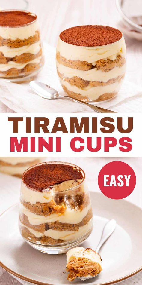 Mini Tiramisu Cups Tiramisu Parfait Recipe, Tiramisu Cup Recipe, Mini Tiramisu Recipe Dessert Shooters, Tiramisu Recipe In A Cup, Small Tiramisu Cups, Mini Pudding Desserts, Mini Tarimisu Cups, Tiramisu Recipe Cups, Tiramisu In Cups Desserts