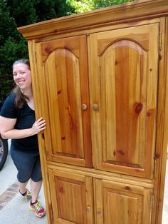 Wooden Armoire, Armoire Makeover, Pine Wardrobe, Homemade Chalk Paint, Painted Armoire, Homemade Chalk, Painted Wardrobe, Tv Armoire, Wood Armoire