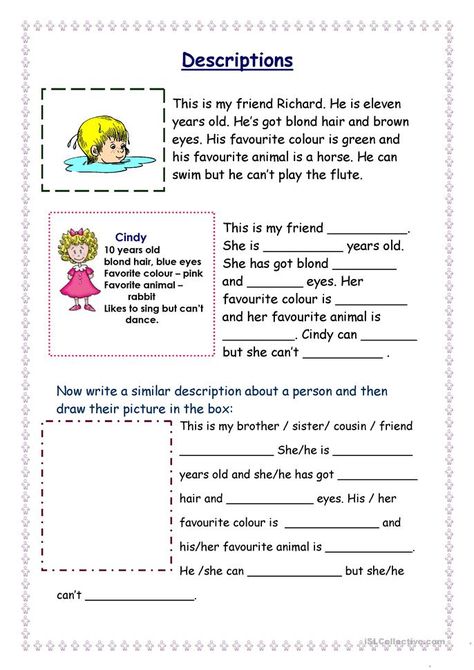 Describing a Friend - English ESL Worksheets for distance learning and physical classrooms Describing People, Composition Writing, English Activities For Kids, English Worksheets For Kids, Kids English, Beginning Reading, Descriptive Writing, English Lessons For Kids, English Activities