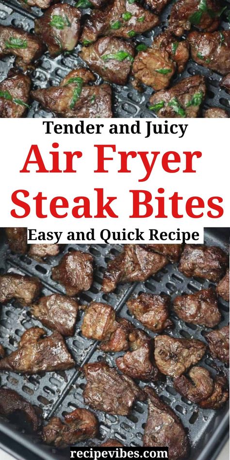 Air fryer Steak bites recipe. Tender and juicy steak tips with garlic butter. Steak Bites In Air Fryer, Best Steak Seasoning, Air Fryer Steak Bites, Air Fry Steak, Beef Stew Meat Recipes, Recipe With Garlic, Beef Tip Recipes, Frozen Steak, Steak Bites Recipe