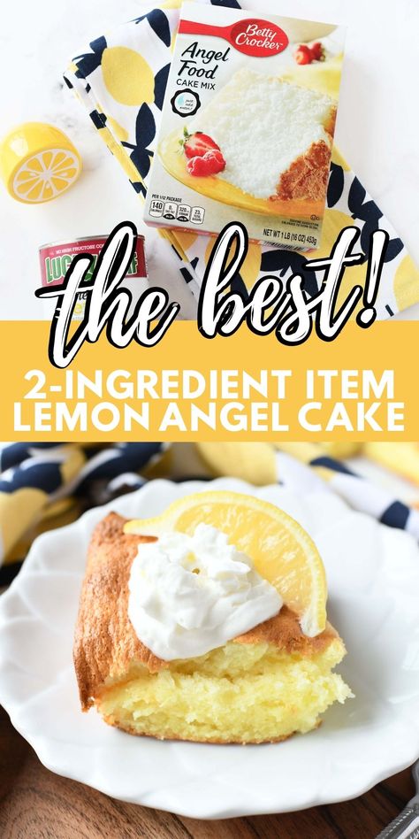 2 Ingredient Item Lemon Angel Food Cake. Low in fat cake! You won’t need eggs, water, oil, or any other ingredients to bake this vibrant, light, & fluffy lemon angel food cake! via @sizzlingeats Angel Food 2 Ingredient Cake, 2 Ingredient Angel Food Cake Mix Recipes, Angel Food Cake Recipes Lemon, Lemon Angel Food Cake Dessert, Two Ingredient Angel Food Cake Recipes, 2 Ingredient Cakes Recipes, Angel Food Cake Recipes With Pineapple, Two Ingredient Angel Food Cake, Boxed Angel Food Cake Recipes Ideas