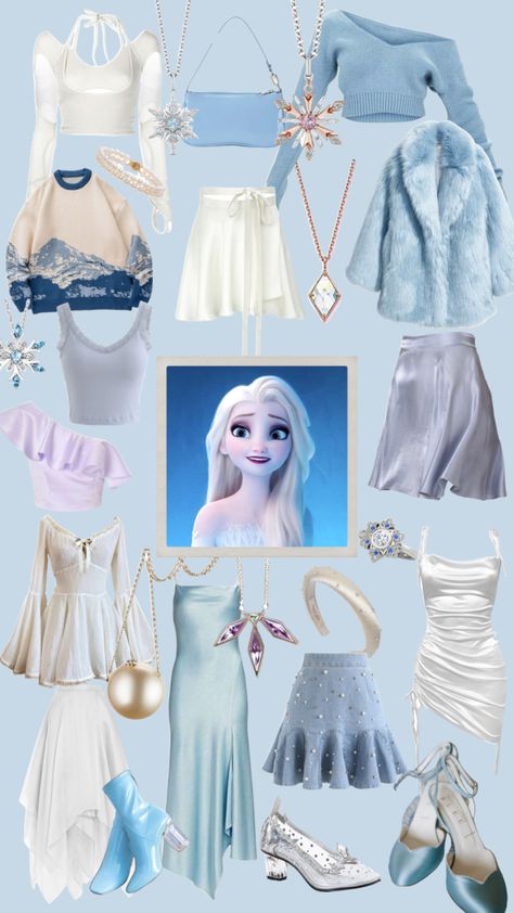 Elsa #frozen #disneyfashionseries #frozen2 #elsa #outfitinspo #blue #white #winter #disneybound #disney Elsa Style, Modern Elsa Outfit, Elsa Frozen 2 Disneybound, Disney Princesses Outfits, Elsa Costume Ideas, Frozen Clothes, Frozen Outfit Ideas, Elsa Inspired Outfit Casual, Elsa Disneybound Casual