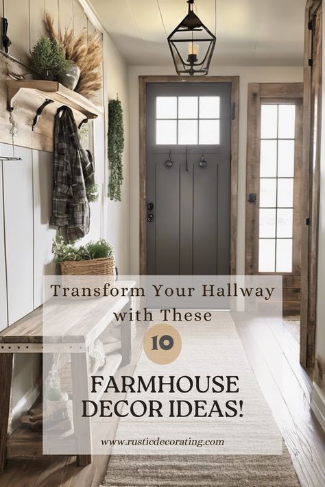 Bring a touch of rustic charm to your home with these 10 inspiring farmhouse hallway decor ideas that will instantly elevate your space. From cozy accents to timeless pieces, these tips will help you create a welcoming and stylish entryway that reflects your love for rustic elegance. Perfect for farmhouse enthusiasts looking to make a lasting impression right at the front door! Hallway Rustic Decor, Entry Way Modern Farmhouse Ideas, Entryway Ideas Black And White, Front Entrance Ideas Exterior Entryway, Entryway Farmhouse Ideas, Farmhouse Foyer Ideas Entryway, Entryway Ideas With Hooks, Small Farmhouse Entryway Ideas, Entry Way Inspirations