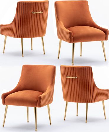 Everly Quinn Baudel Velvet Side Chair | Wayfair Burnt Orange Dining Chairs, Velvet Side Chair, Colored Dining Chairs, Orange Dining Chairs, Dressing Chair, Orange Chair, Chair Wood, Arm Chair Covers, Chairs Dining