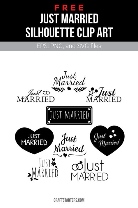 Just Married Svg, Silhouette Clip Art, Circuit Projects, Free Cut Files, Printable Scrapbook Paper, Cricut Free, Svg Free, Svg Free Files, Just Married