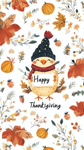 A sweet wallpaper with a small, smiling turkey character holding a Happy Thanksgiving sign, surrounded by fall themed patterns. Cute Thanksgiving Wallpapers Aesthetic, Cute Wallpapers Thanksgiving, Thanksgiving And Christmas Wallpaper, Thanks Giving Background Wallpaper, Thanksgiving Screensavers Wallpapers, Thanksgiving Iphone Background, Wallpaper Iphone Thanksgiving, Iphone Thanksgiving Wallpaper, Thanksgiving Turkey Wallpaper