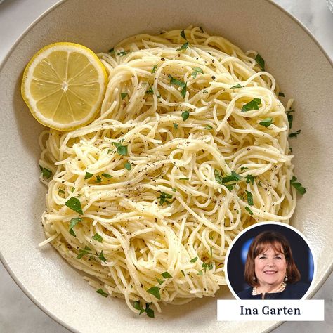 We Made Ina Garten’s Lemon Capellini—and It’s Her Absolute Best Weeknight Dinner Ina Lemon Chicken, Ina Garten Summer Garden Pasta, Ina Gartens Summer Pasta, Ina Garten Lemon Capellini Pasta, Ina Garten Lemon Chicken, Capellini Pasta, Best Ina Garten Recipes, Ina Garten Recipes, Giada De Laurentiis