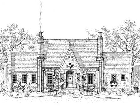 storybook house plans~English Tudor.  Love this plan. "Somerset Cottage" 2662 sf~sunken Great Room. English Cottage Floor Plans, Storybook Cottage House Plans, Sims Blueprints, English Cottage House Plans, Storybook House Plan, Somerset Cottage, House Sketches, Antique Houses, Charles Faudree