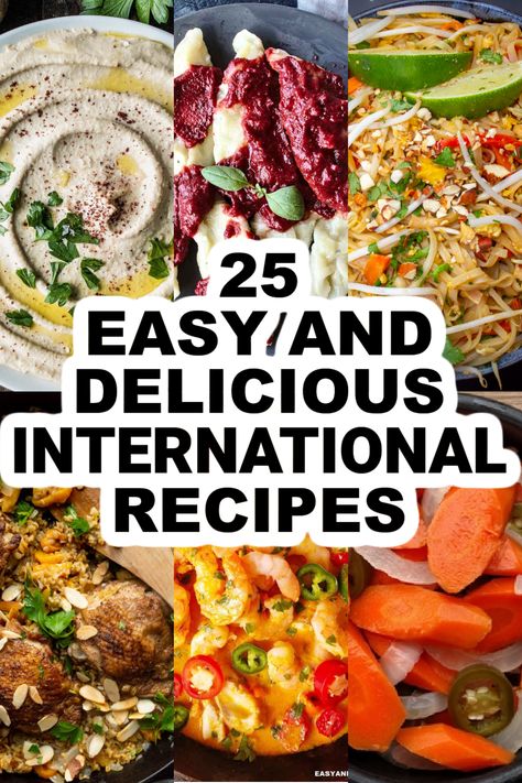 With my international recipes, you can travel the world without leaving home! Home cooks, let's whip up some international dishes that will fill your kitchen with aromas reminiscent of favorite memories from around the globe. I'm sure there's an easy recipe for a classic dish or recipes from your favorite places that you'll find here! Quick International Recipes, International Meal Ideas, Side Dishes From Around The World, Easy Dishes From Around The World, World Famous Recipes, Cuisines Of The World, Authentic Dishes From Around The World, Diverse Food Recipes, Around The World Potluck Ideas