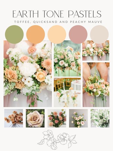 Desert Pastel Wedding Colors, Champagne Color Palette Wedding Spring, Wedding Pallete Colors Summer, Blush Palette Wedding, Spring Neutral Color Palette Wedding, April Wedding Colors 2024, April Wedding Colors Schemes, Mauve And Cream Color Palettes, Dusty Rose And Yellow Wedding