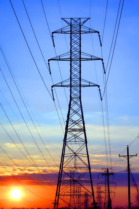 Electric High Voltage Transmission Tower at Sunset. Electric grid network power , #spon, #grid, #Sunset, #power, #network, #Tower #ad Newspaper Design Layout, Ladder Logic, Nasa Pictures, Transmission Tower, Power Engineering, Female Engineer, Youtube Facts, Electrical Wires, Ancient Words