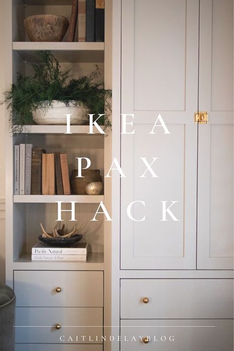 Ikea Custom Bookshelves, How To Make Pax Look Built In, Ikea Built In Around Bed, Ikea Pax Closet Layout, One Sided Built Ins, Built In Around Doorway, Ikea Storage Closet Ideas, Ikea Brimnes Hack Cabinet, Storemolla Ikea