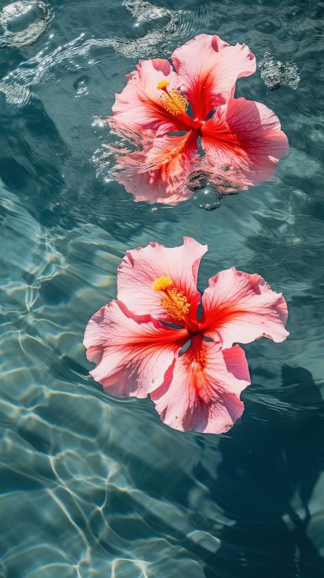 Tropical hibiscus flowers floating outdoors nature. | premium image by rawpixel.com The Beach Wallpapers, Flower Aura Wallpaper, Wallpaper Hibiscus Flower, Hibiscus Wallpaper Iphone, Tropical Wallpaper Iphone, Hibiscus Flower Aesthetic, Iphone Flower Wallpaper, Iphone Wallpaper Flowers, Beach Iphone Wallpaper