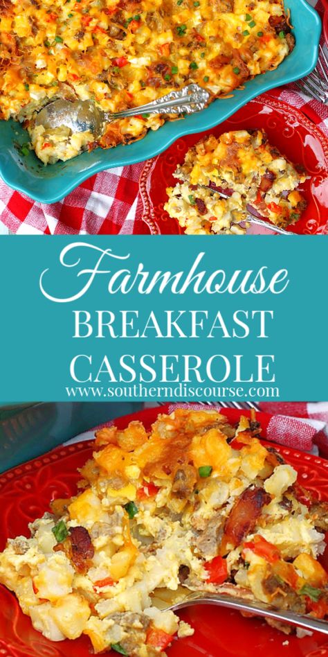 Cheesy Farmhouse Breakfast Casserole - a southern discourse Breakfast Casserole Dishes, Southern Discourse, Farmhouse Breakfast, Southern Chicken, Southern Breakfast, Cheese All, Breakfast Egg Casserole, Breakfast Hashbrowns, Hashbrown Breakfast Casserole