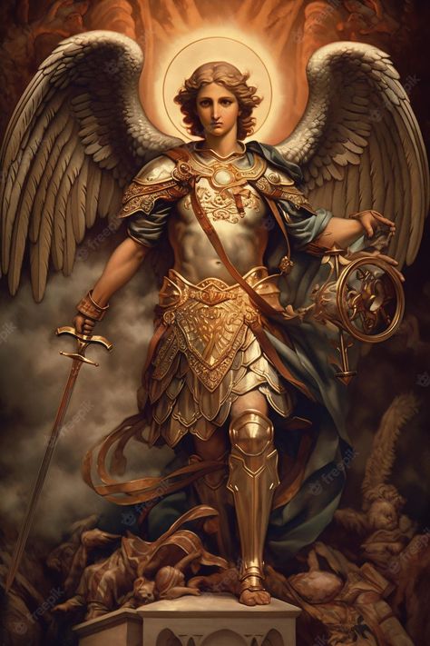 San miguel arcángel ilustración arcángel san miguel ai generativo símbolo de protección y defensa | Foto Premium St Gabriel Archangel, Saint Michael Angel, St Gabriel, Dungeons And Dragons Decor, Michael Archangel, Dungeons And Dragons Figures, Angel Posters, Saint Gabriel, Dungeon Master Screen